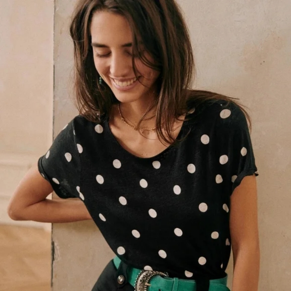 Sezane Andre Tee in Black Polka Dot